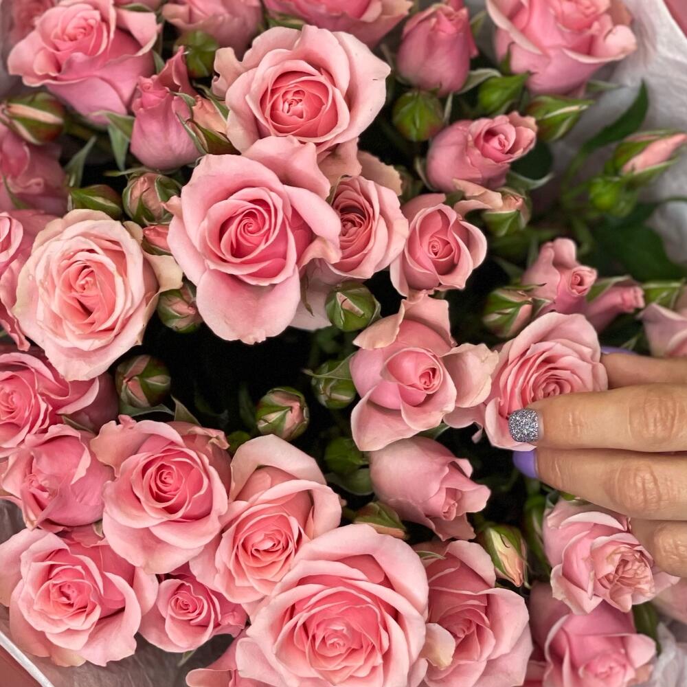 Букет из 9 розовых кустовых роз – нежность в каждом лепестке Алексеевка Белгородская область